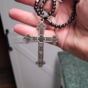 Stylish Black and Silver Cross Pendant Necklace